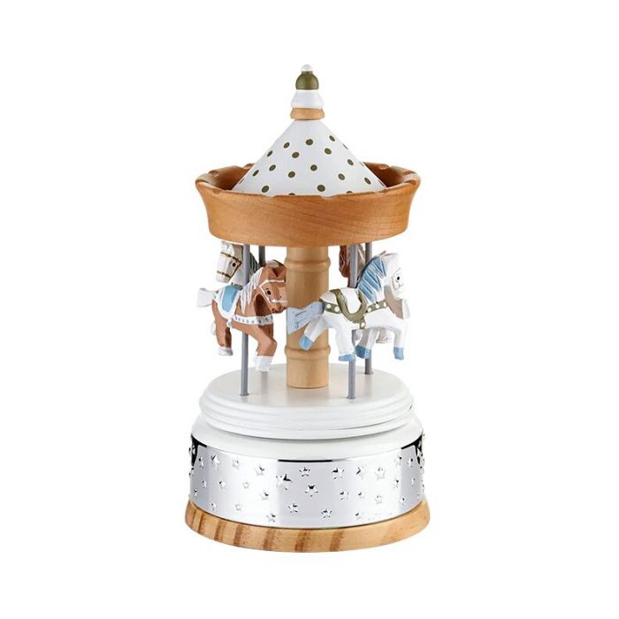 Pozytywka - karuzela z konikami różowa ze srebrnymi zdobieniami z grawerem Valenti & Co