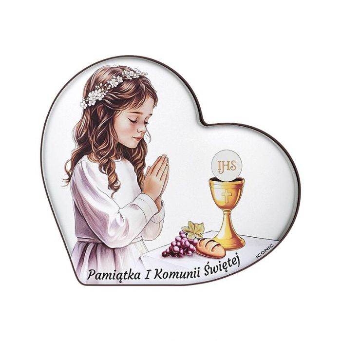 Obrazek na Komunię dla dziewczynki na aluminiowej podstawie z grawerem Iconic