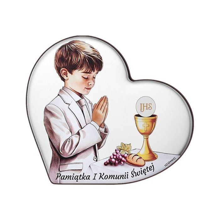 Obrazek na Komunię dla chłopca na aluminiowej podstawie z grawerem Iconic