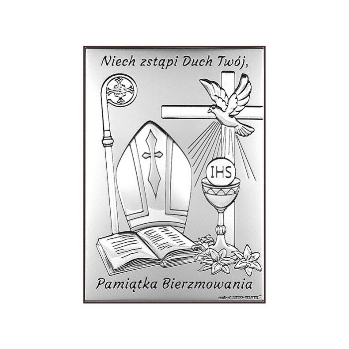 Srebrny obrazek na Bierzmowanie Pamiątka z grawerem z grawerem Beltrami