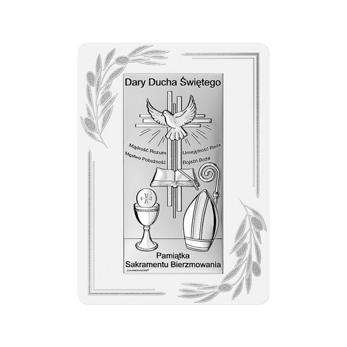 Srebrny obrazek na Bierzmowanie Pamiątka z grawerem z grawerem Beltrami
